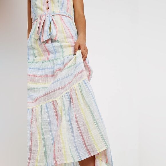 Urban Outfitters San Katy Slub Stripe Maxi Dress NEW Rainbow - Picture 5 of 12